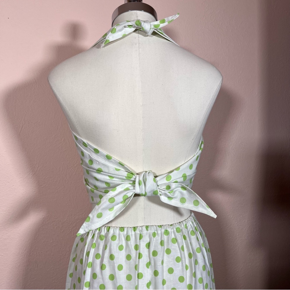 Vintage 60 70 Mod MCM Polka Dot Coquette Girl Cropped Top Maxi Skirt Set Dress - Picture 13 of 17